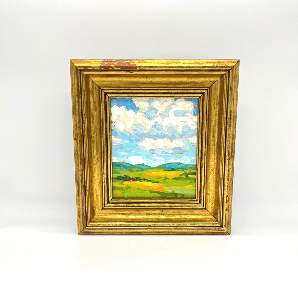 Gold Frame Landscape Oil Painting Textured Impressionistic‎ Sky Fields Art